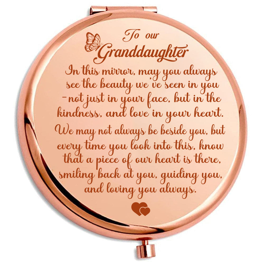 Granddaughter- "Piece of my Heart " Engraved Hand-Held Folding Mirror