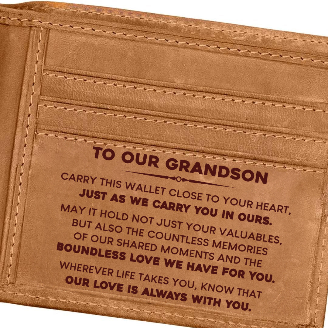 My Grandson "Boundless Love" Engraved Bi-Fold Leather Wallet