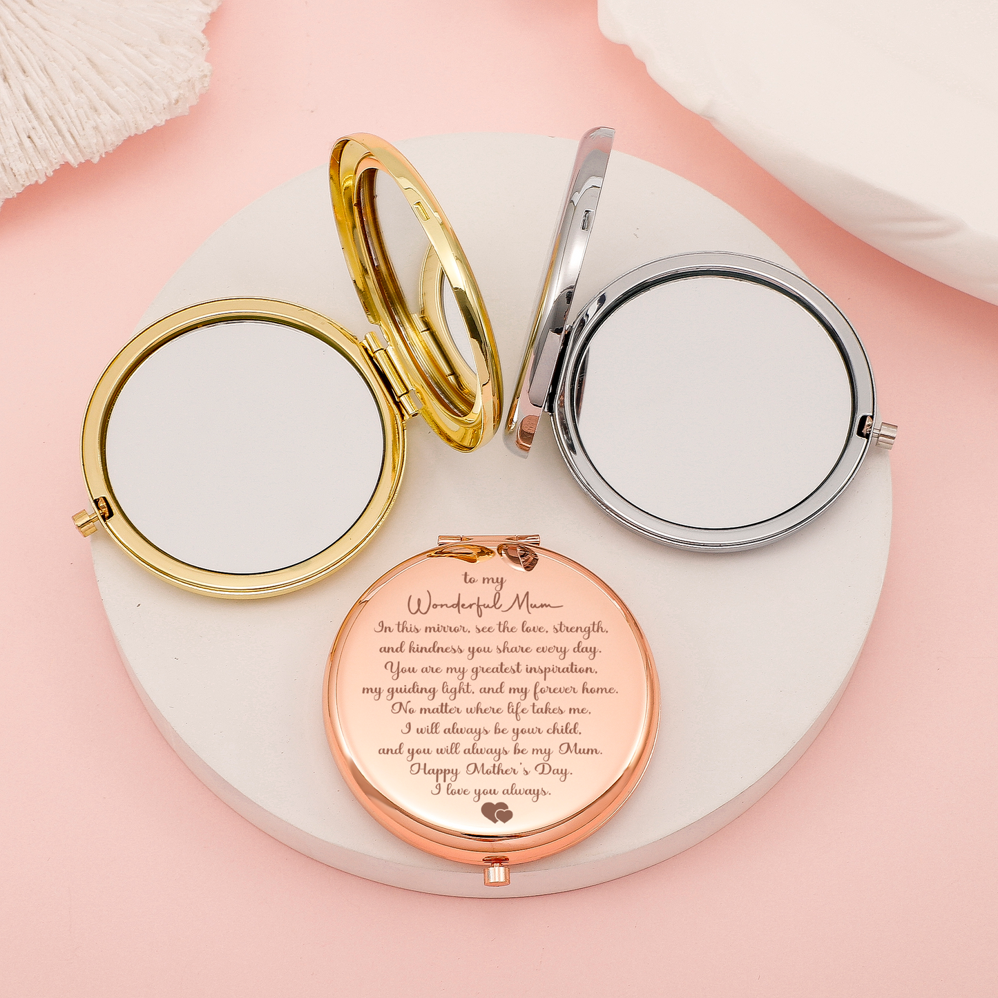 Mum "Happy Mother's Day" Engraved Hand-Held Folding Mirror