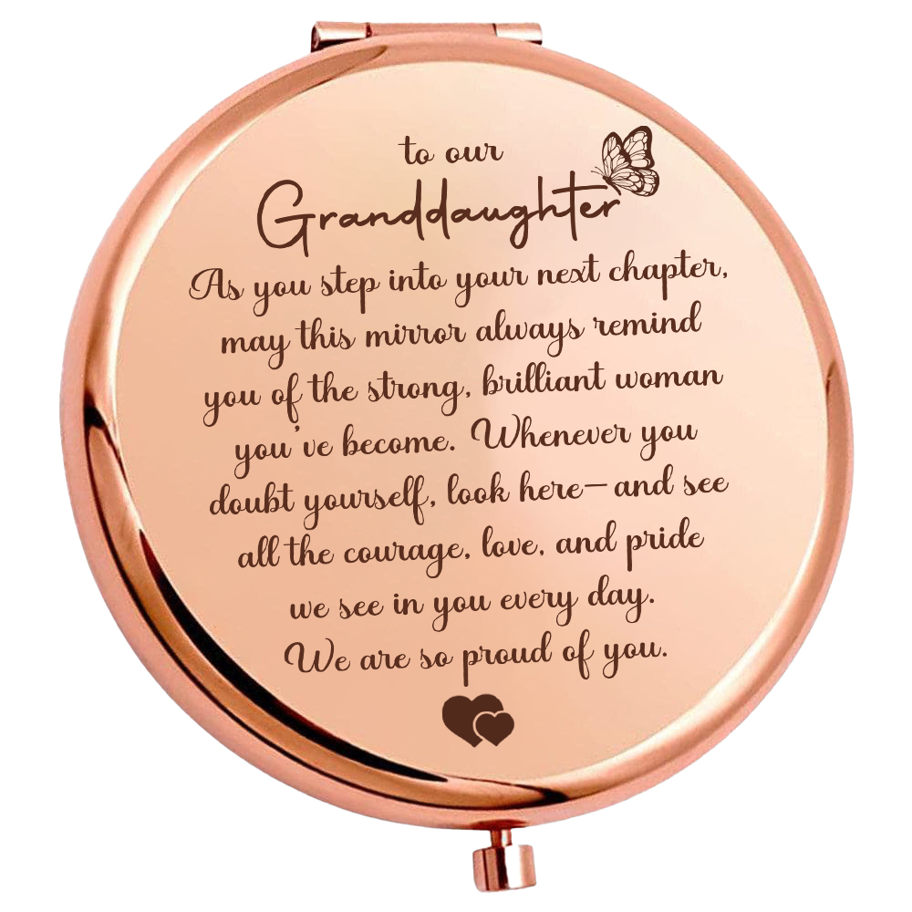 To Granddaughter "Brilliant Woman" – Engraved Folding Mirror
