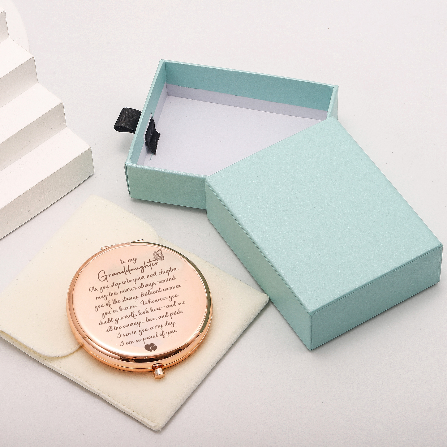 To Granddaughter "Brilliant Woman" – Engraved Folding Mirror