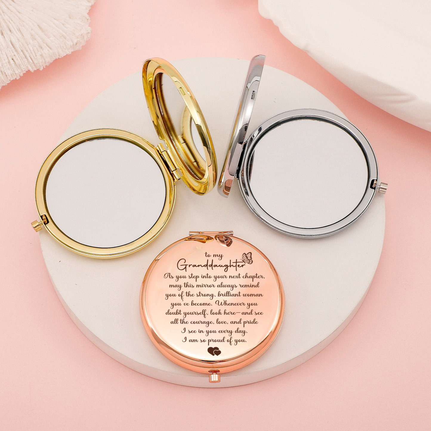 To Granddaughter "Brilliant Woman" – Engraved Folding Mirror