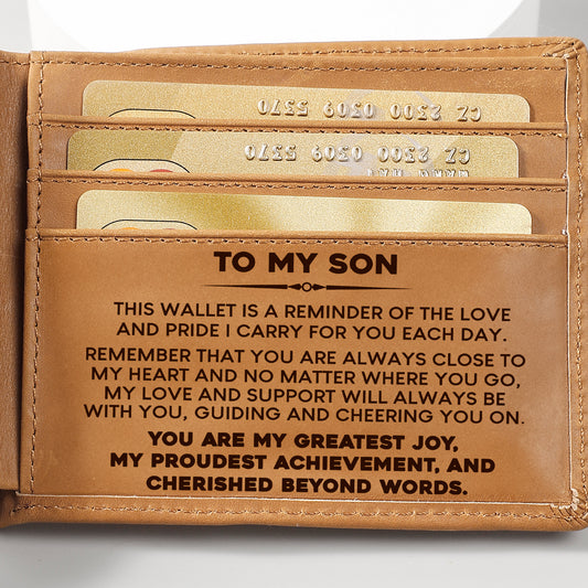 My Son "Greatest Joy " Engraved Bi-Fold Leather Wallet