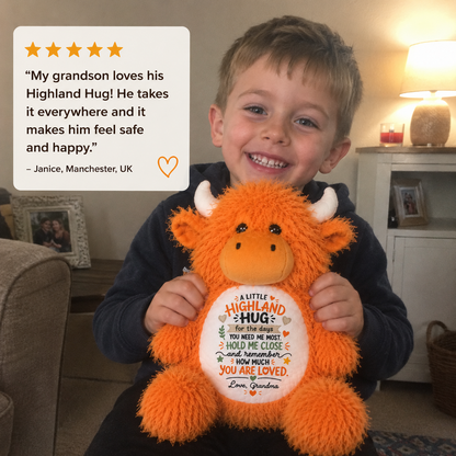 Personalised Highland Cow Plush | A Little Highland Hug Gift From Grandma