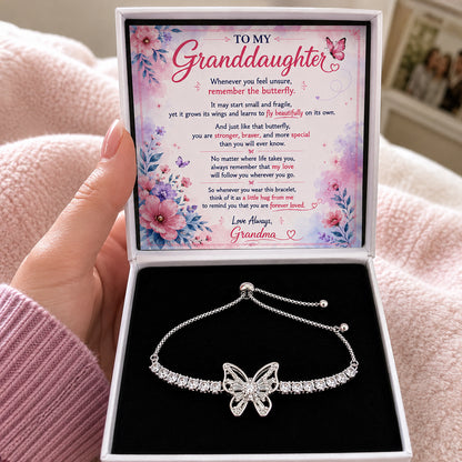 To My Granddaughter Butterfly Bracelet Gift From Grandma | Sterling Silver Adjustable Bracelet