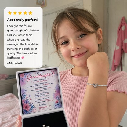 To My Granddaughter Butterfly Bracelet Gift From Grandma | Sterling Silver Adjustable Bracelet
