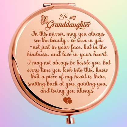 Granddaughter- "Piece of my  Heart " Engraved Hand-Held Folding Mirror