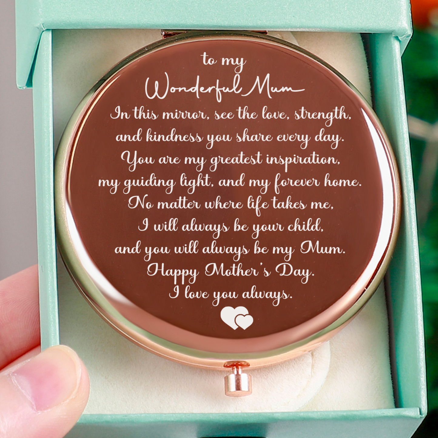 Mum "Happy Mother's Day" Engraved Hand-Held Folding Mirror