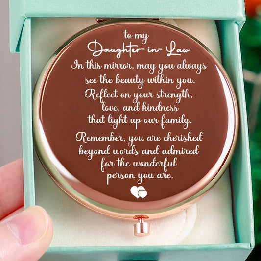 Daughter-in-law "Cherished" Engraved Hand-Held Folding Mirror