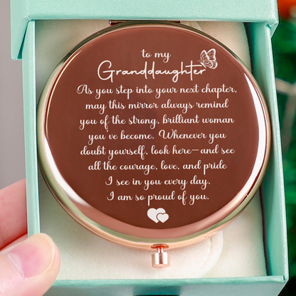 To Granddaughter "Brilliant Woman" – Engraved Folding Mirror