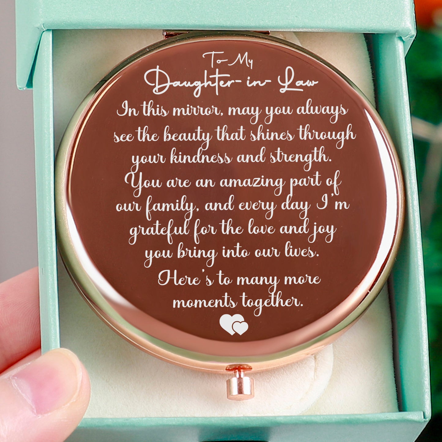 Daughter-in-law "Shines" Engraved Hand-Held Folding Mirror